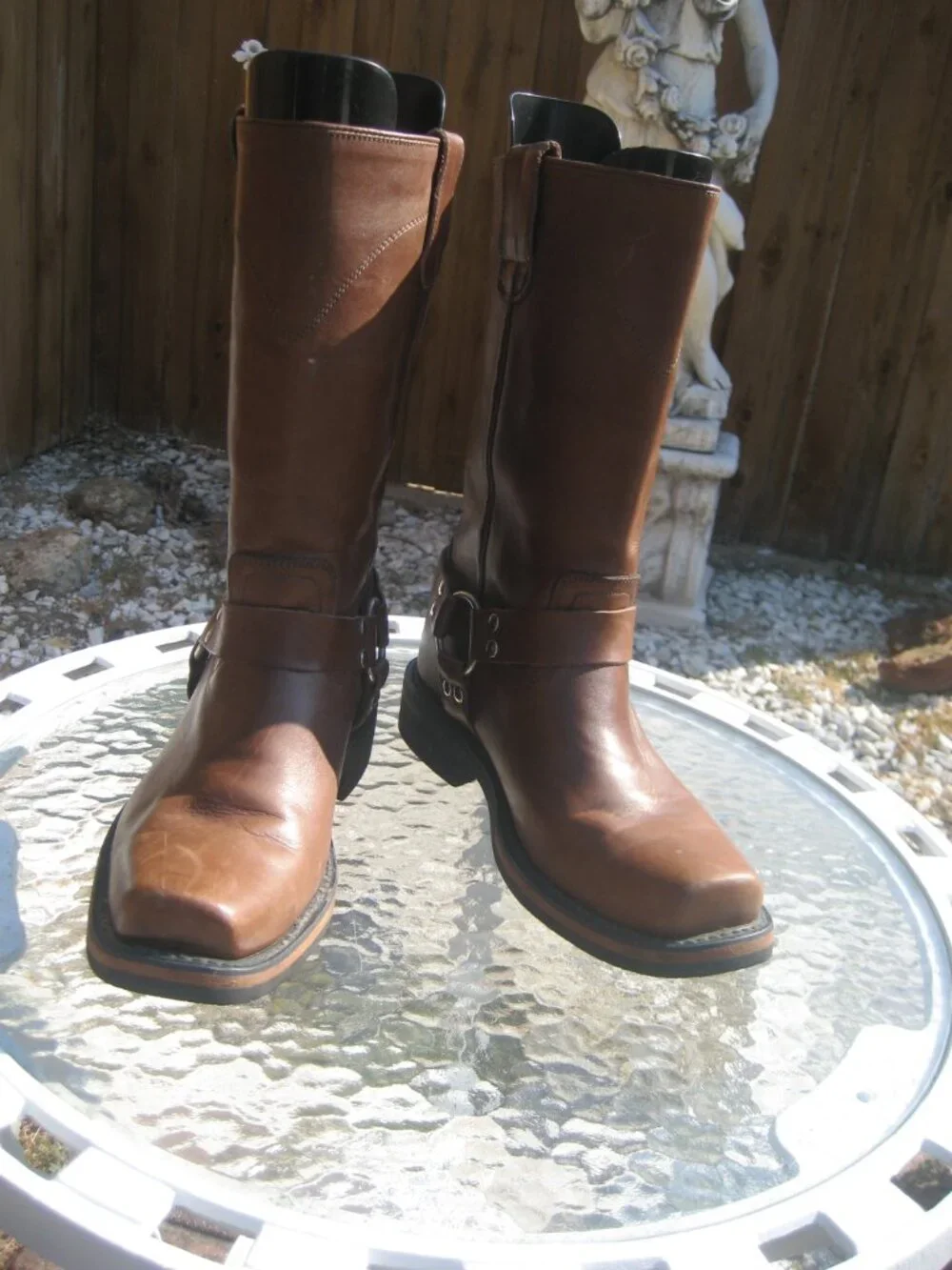MEN'S CACTUS HARNESS SQUARE TOE BROWN LEATHER WORK BOOTS sz US 9.5